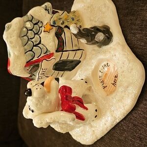 ❤️🤍Blue Sky By Heather Goldminc Ceramic Doghouse Candle Holder - White & Red